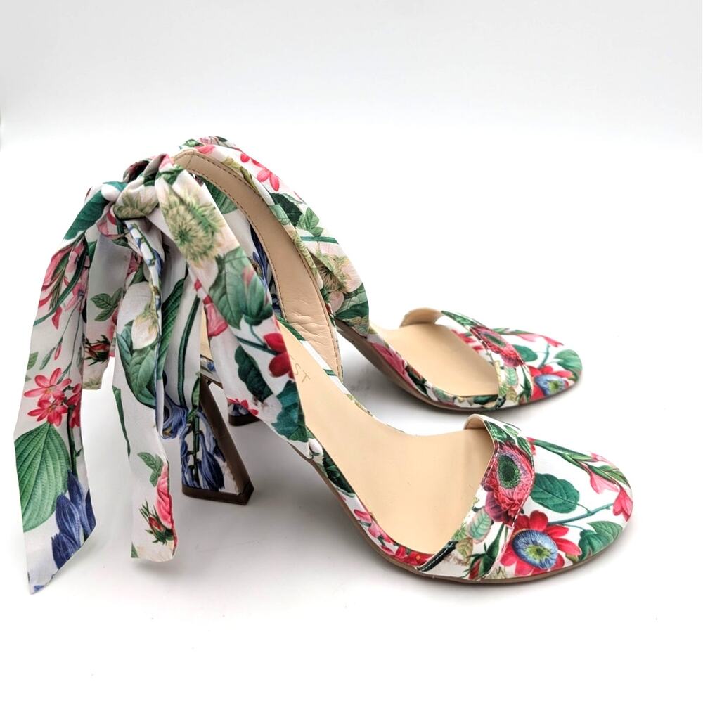 Nine West Kobs Ankle Tie Heel Sandal Women's White Floral Size US5.5M EU36 - Picture 3 of 11